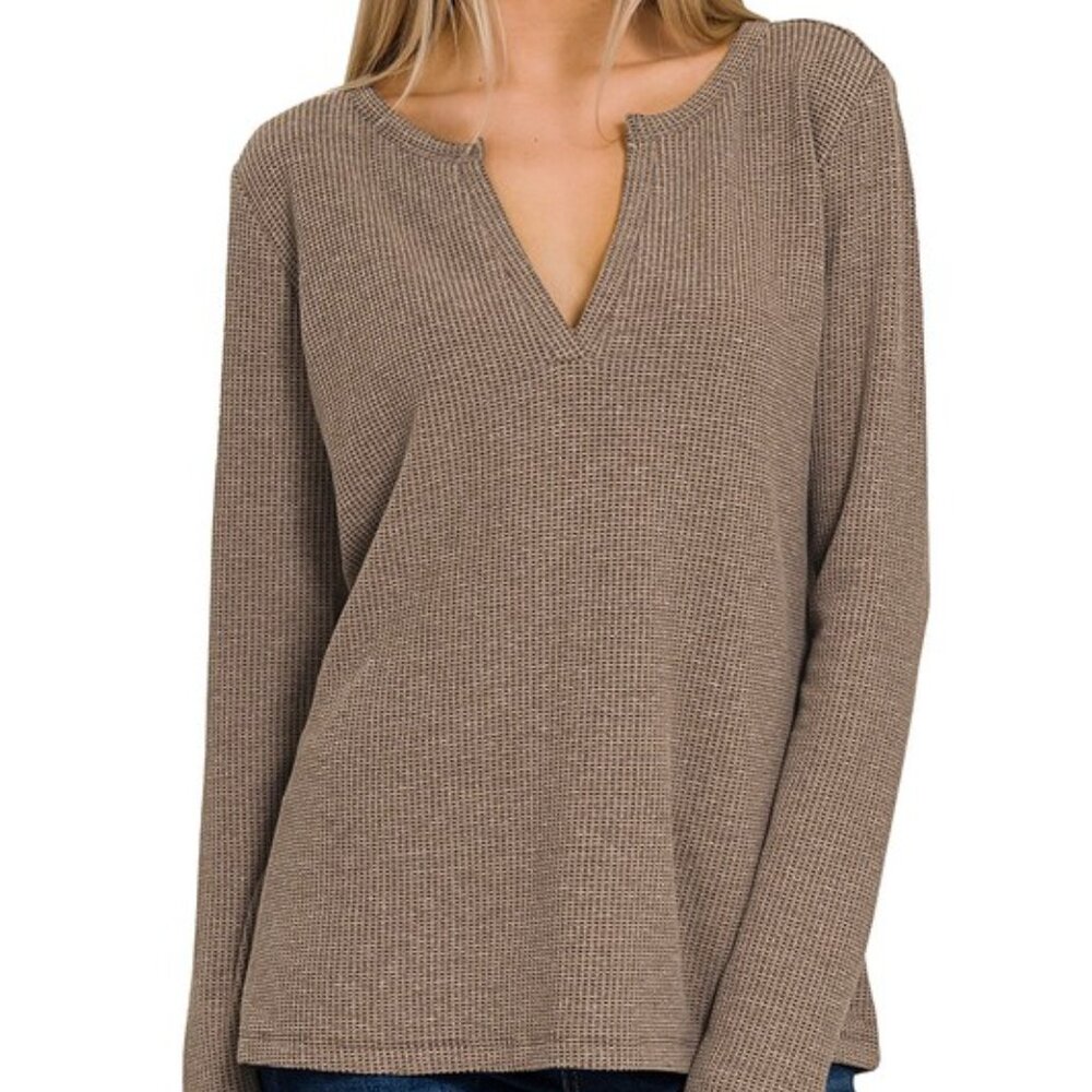 NWT WAFFLE V-NECK LONG SLEEVE TOP
